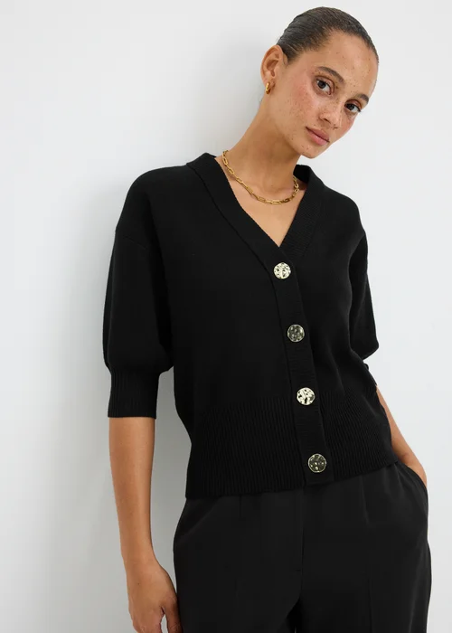 Black Button Short Sleeve Cardigan - 8 Image 1