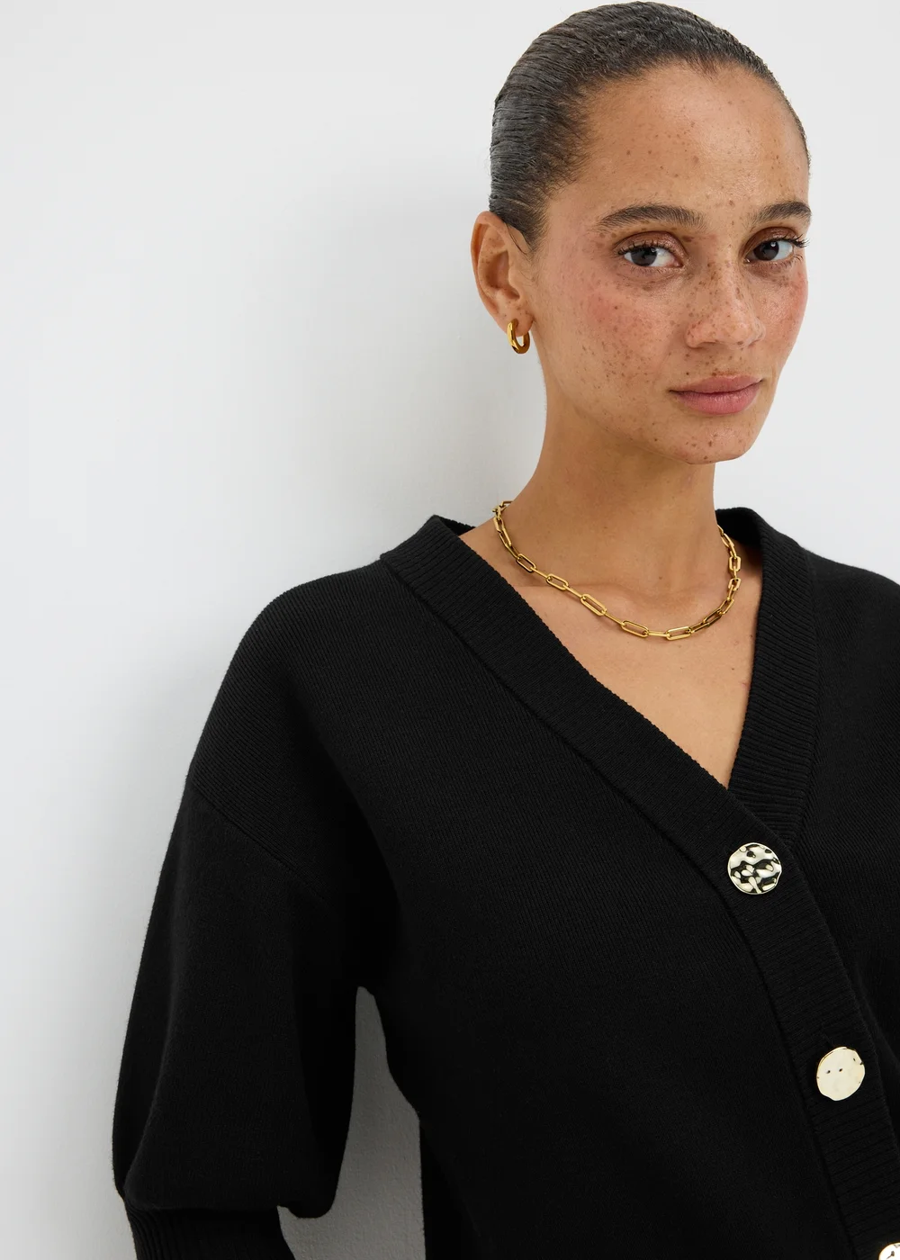 Black Button Short Sleeve Cardigan - 8 Image 2
