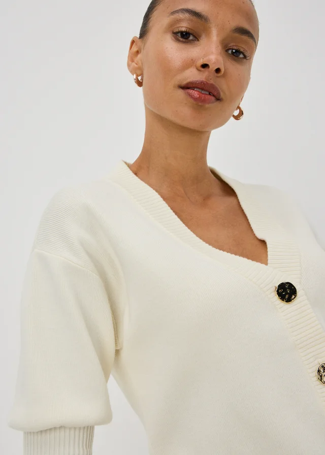 Ivory Button Short Sleeve Cardigan