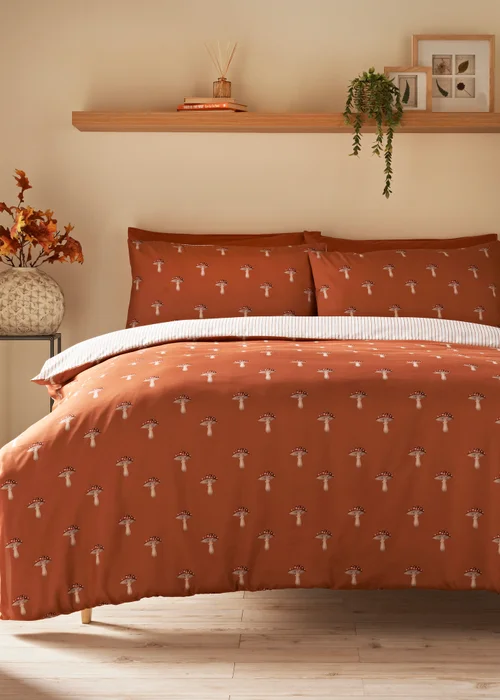 Orange Mushroom Duvet Set - Single Image 1