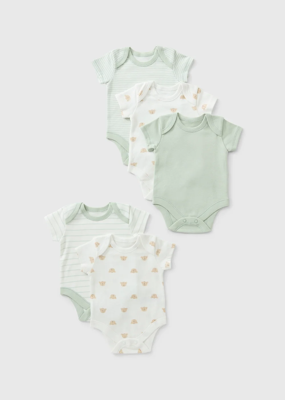 5 Pack Baby Green Stiped Bear Bodysuits (0-23mths) - First Size Image 1