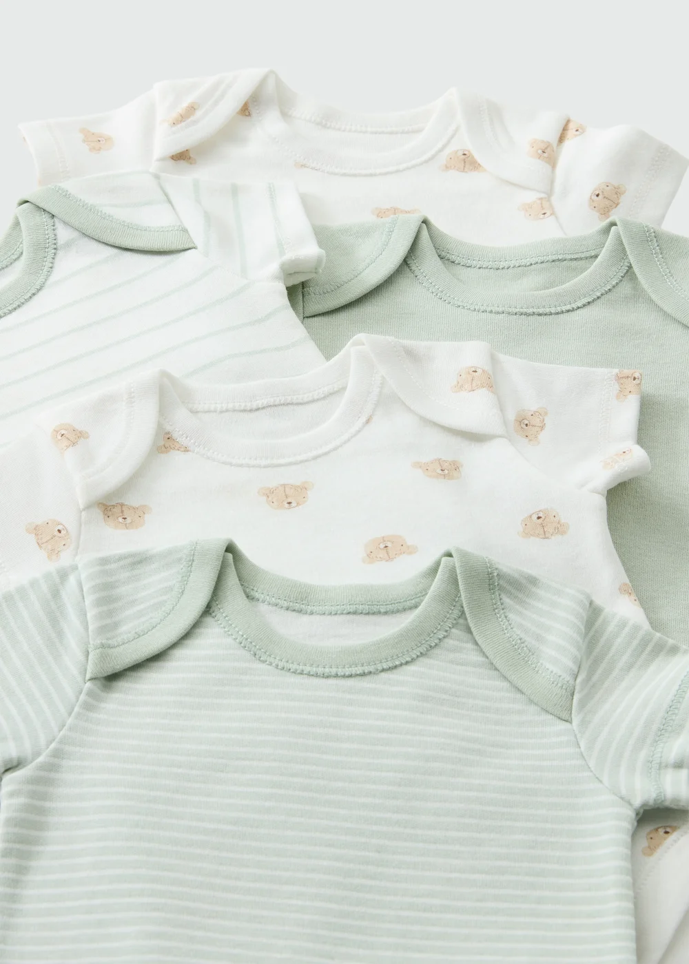 5 Pack Baby Green Stiped Bear Bodysuits (0-23mths) - First Size Image 2