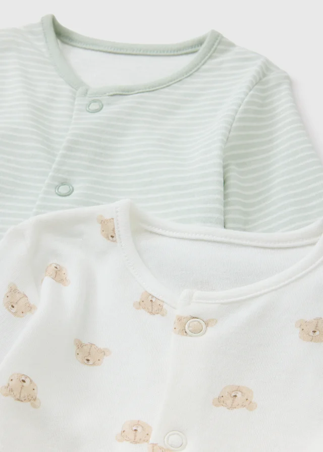 2 Pack Green Bear Sleepsuits (0-23mths)
