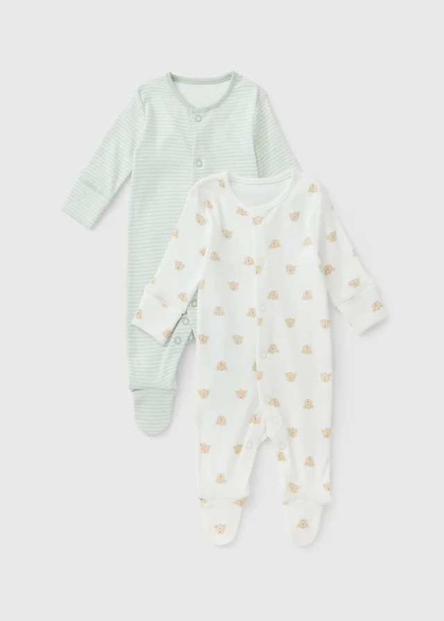 2 Pack Green Bear Sleepsuits (0-23mths)