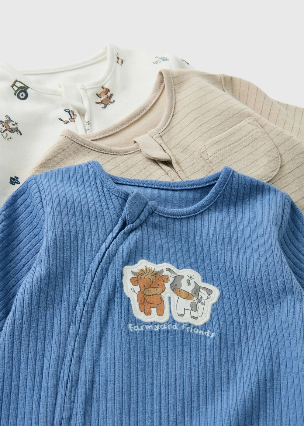 3 Pack Blue Farmer Layette Sleepsuits (0-23mths) - First Size Image 2
