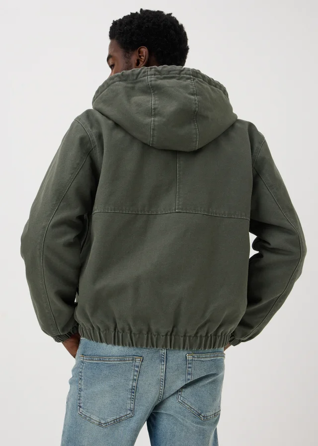 Khaki Hooded Chore Canvas Jacket