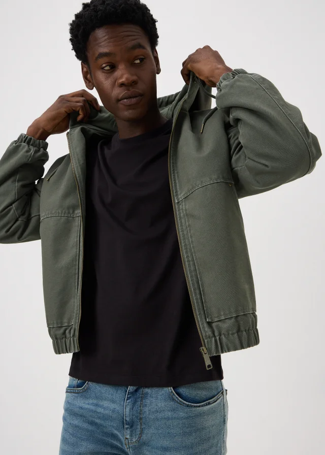 Khaki Hooded Chore Canvas Jacket