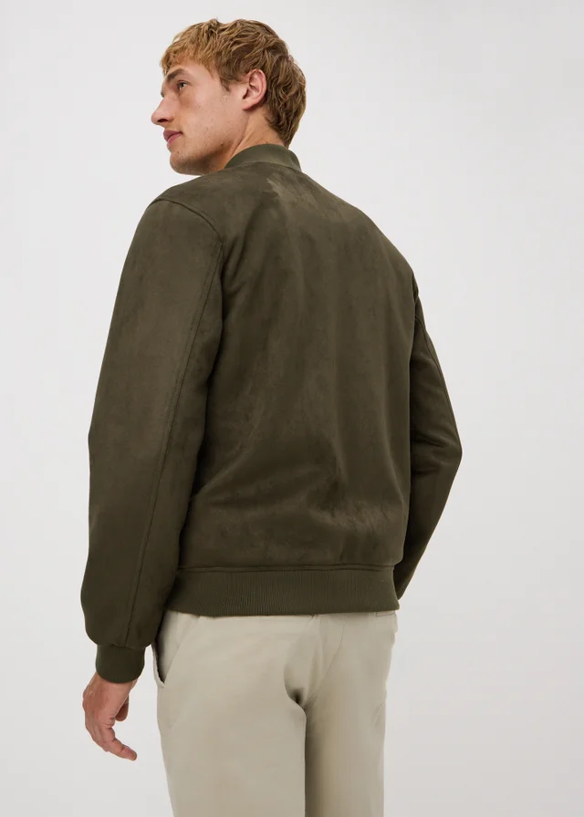 Olive Faux Suede Bomber Jacket