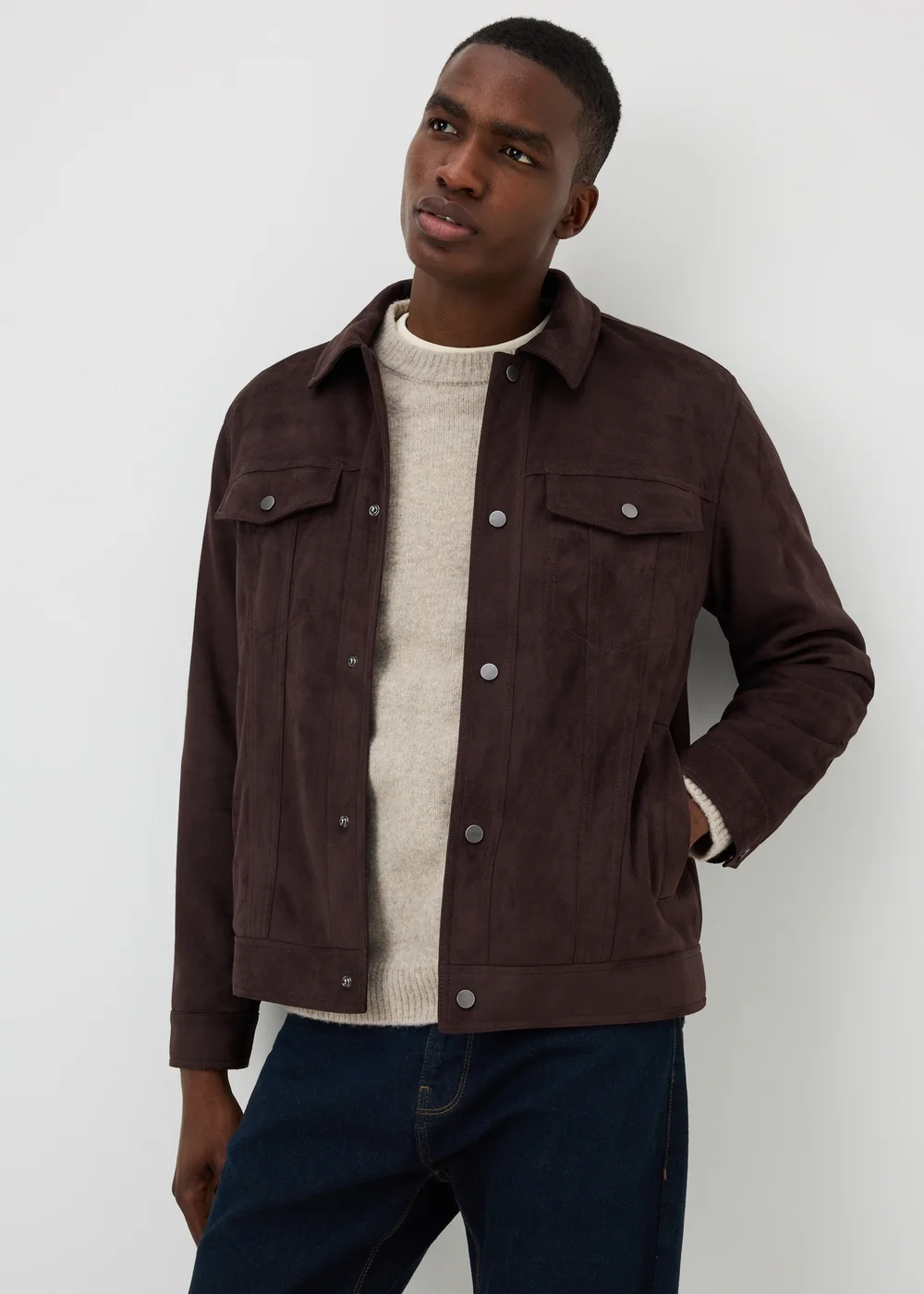 Brown Faux Suede Trucker Jacket - XS Image 1
