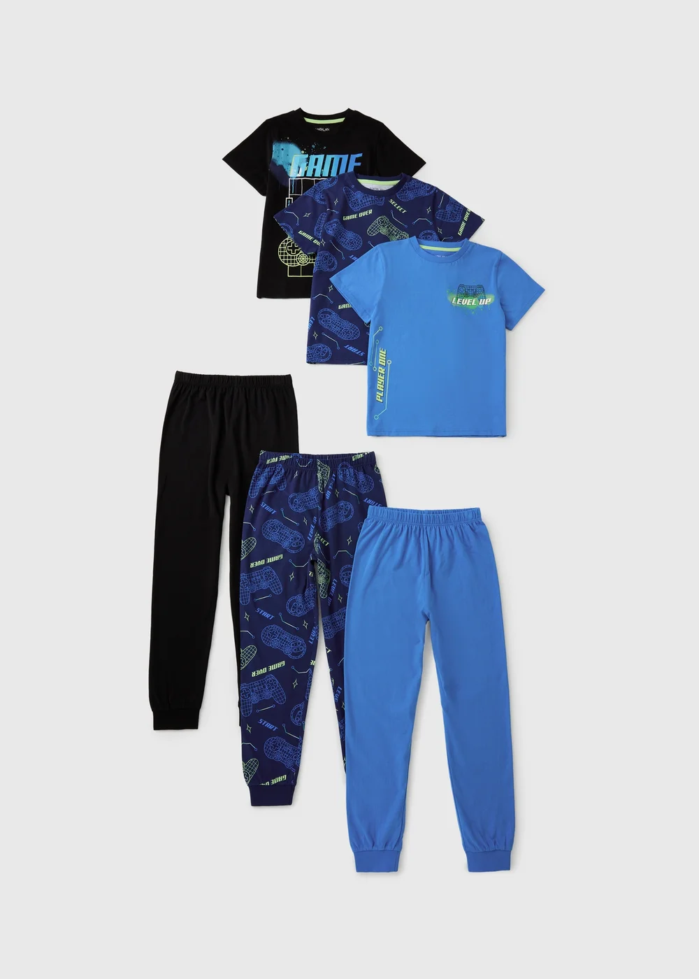 3 Pack Boys Blue Gaming Pyjama Sets (7-13yrs) - 7 Yrs Image 1