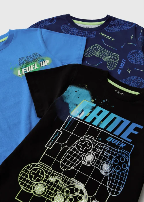 3 Pack Boys Blue Gaming Pyjama Sets (7-13yrs) - 7 Yrs Image 2