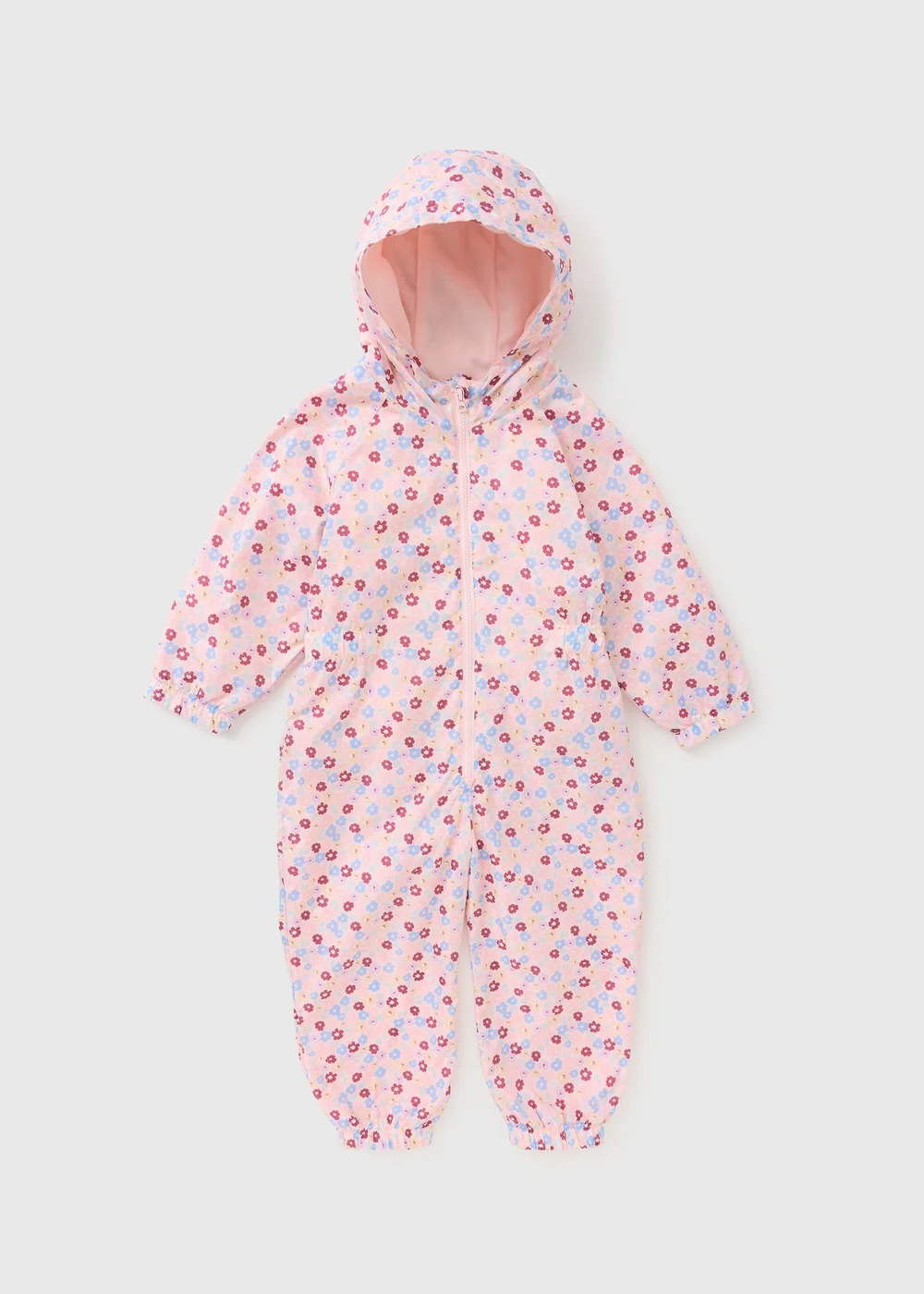 Girls Pink Ditsy Floral Puddlesuit (1-8yrs) - 6-7 Yrs Image 1