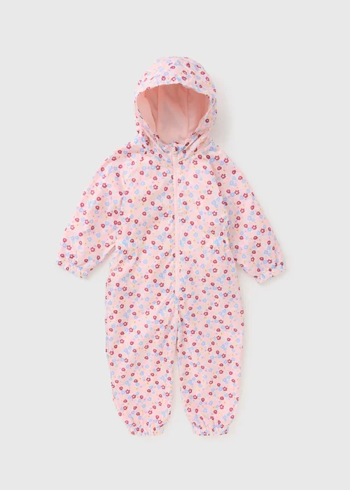 Girls Pink Ditsy Floral Puddlesuit (1-8yrs) - 6-7 Yrs Image 1