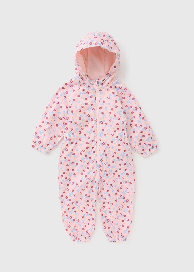 Girls Pink Ditsy Floral Puddlesuit (1-8yrs)