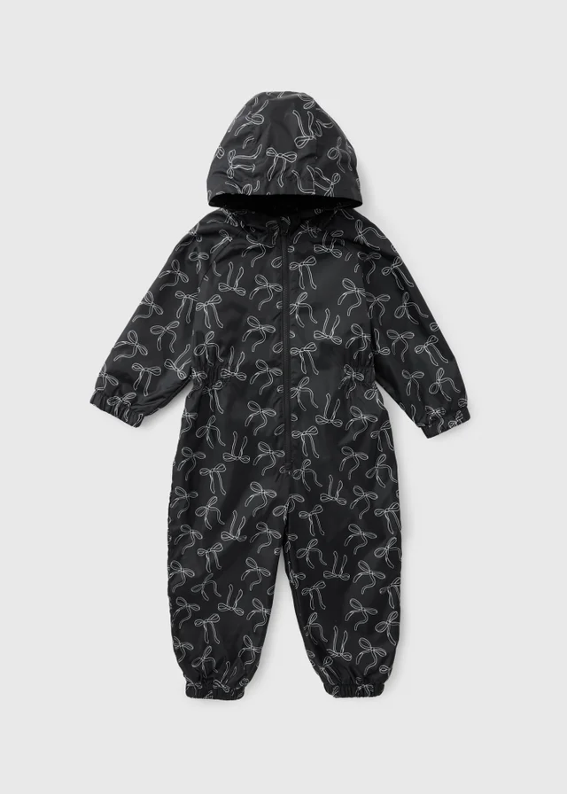 Girls Black Bow Puddlesuit (1-8yrs)