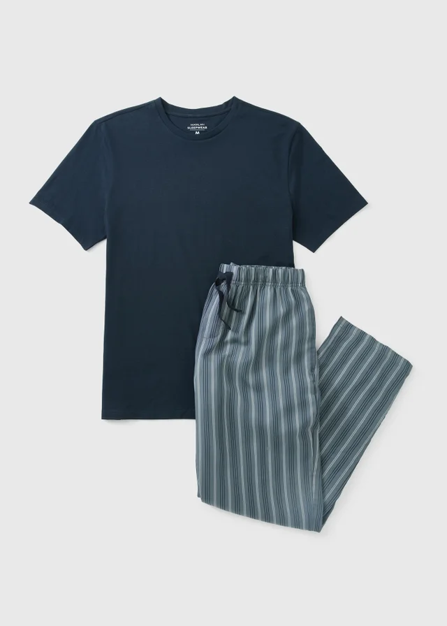 Blue Twill Stripe Pyjama Set