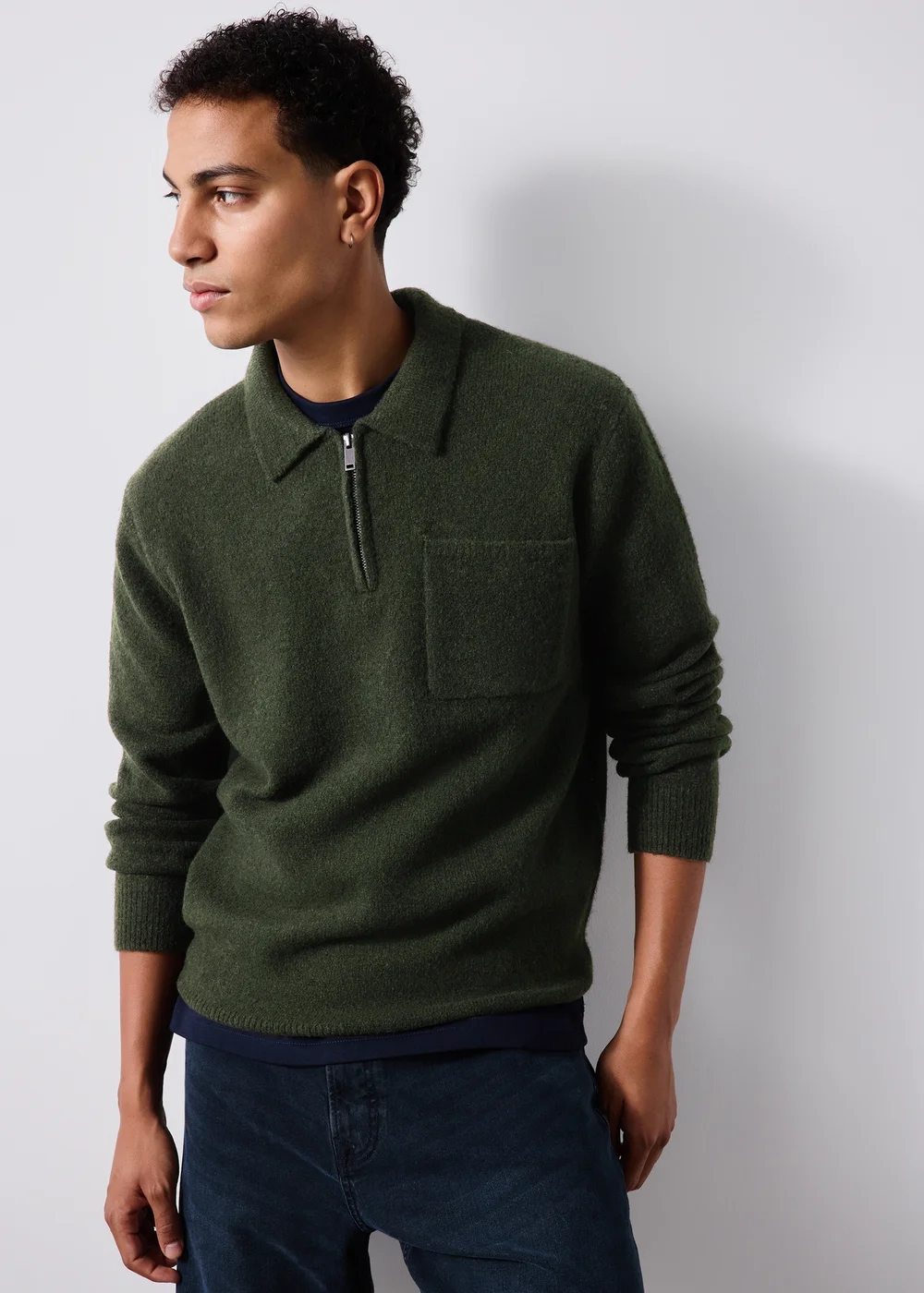 Dark Green Cosy Zip Collar Jumper - S Image 1