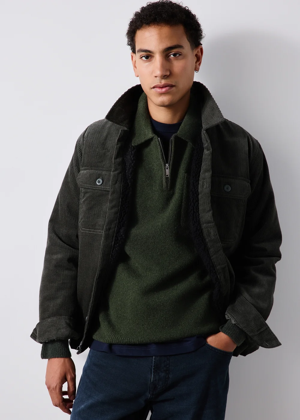 Dark Green Cosy Zip Collar Jumper - S Image 4