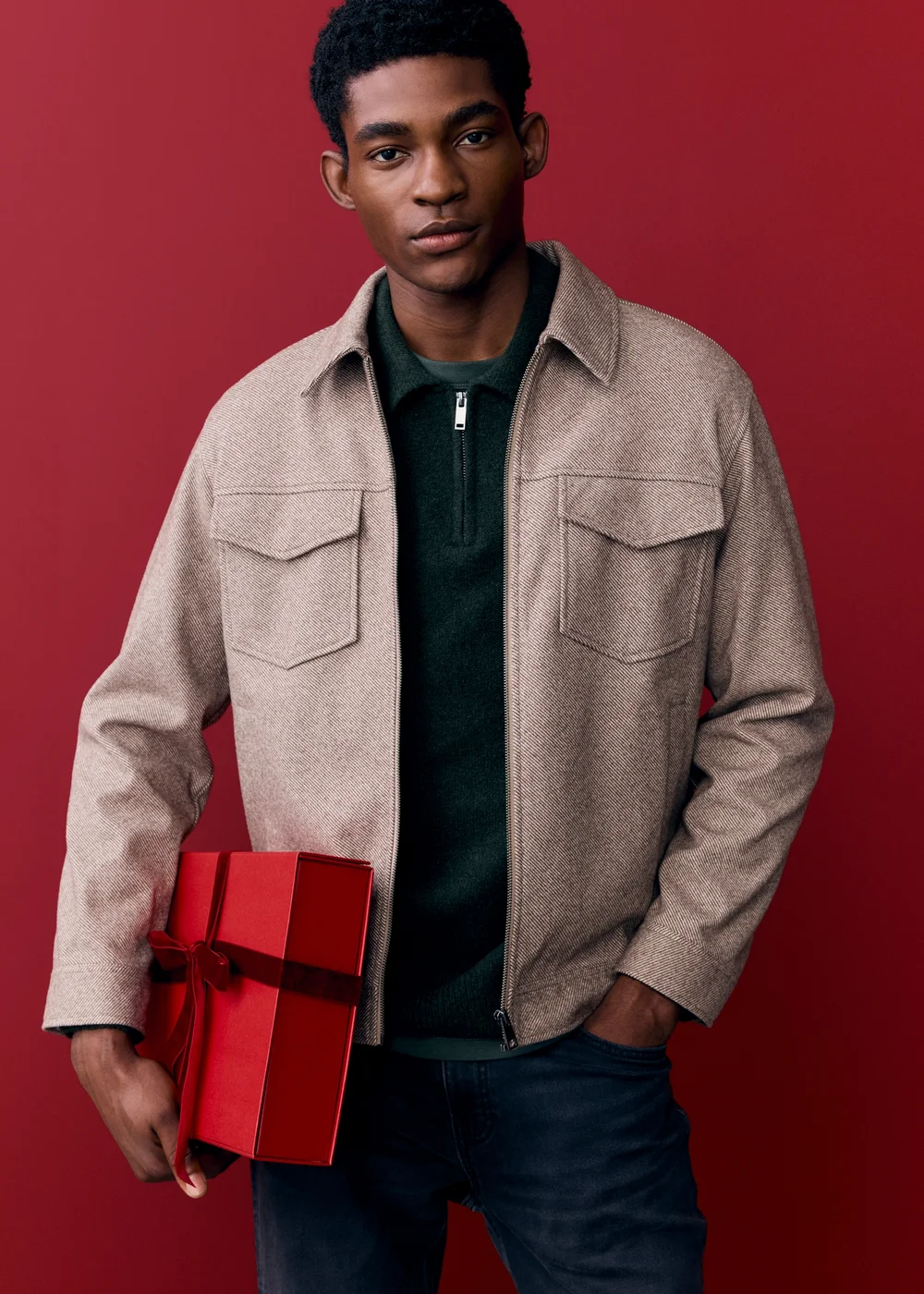 Dark Green Cosy Zip Collar Jumper - S Image 2