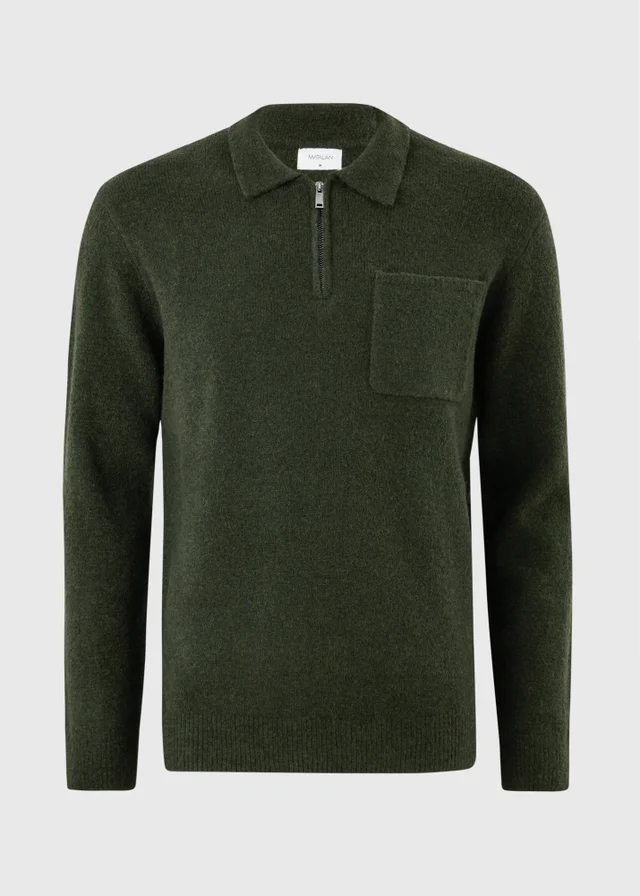 Dark Green Cosy Zip Collar Jumper