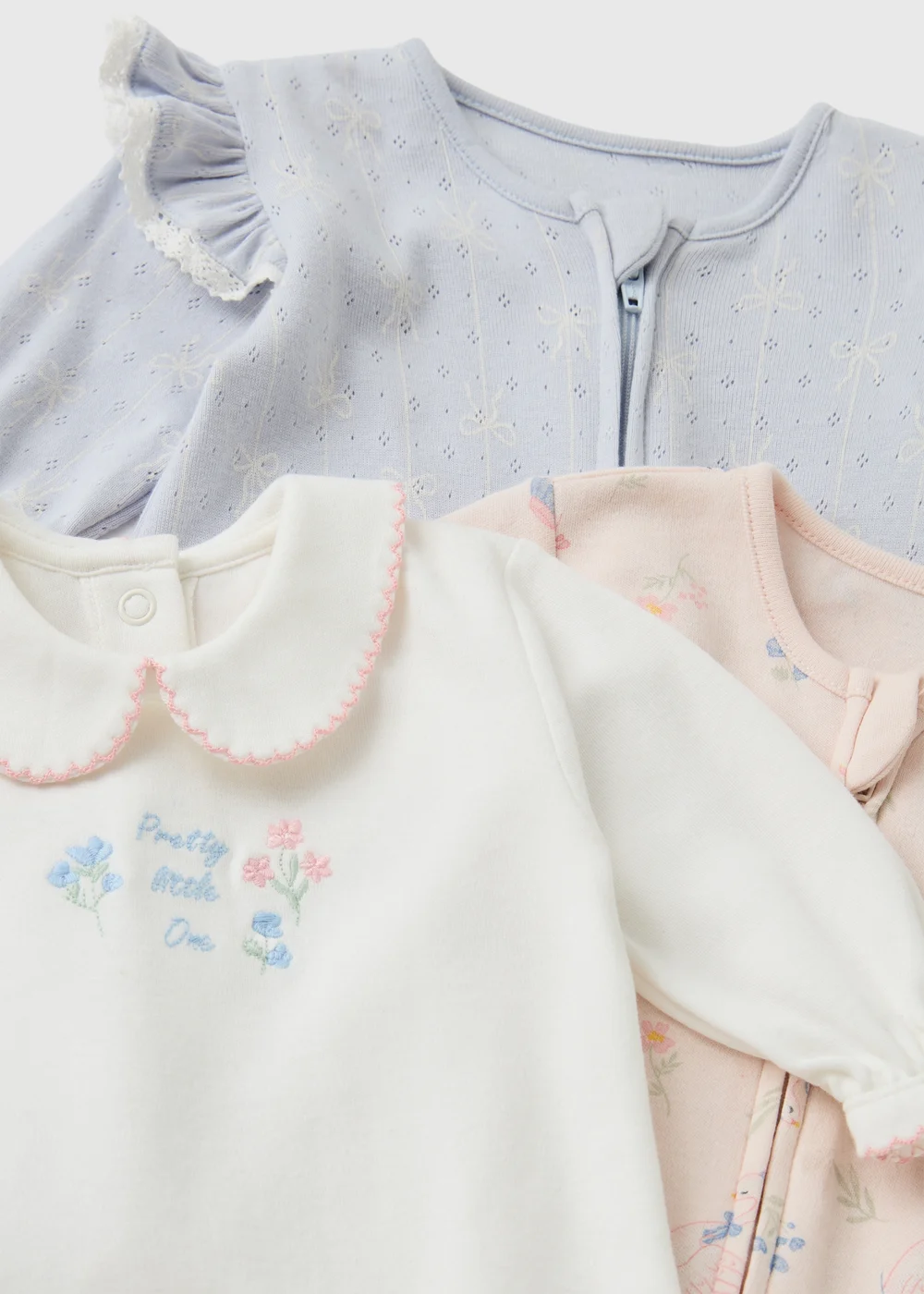 3 Pack Baby Multicolour Floral Swan Sleepsuits (0-18mths) - Up to 1 Month Image 2