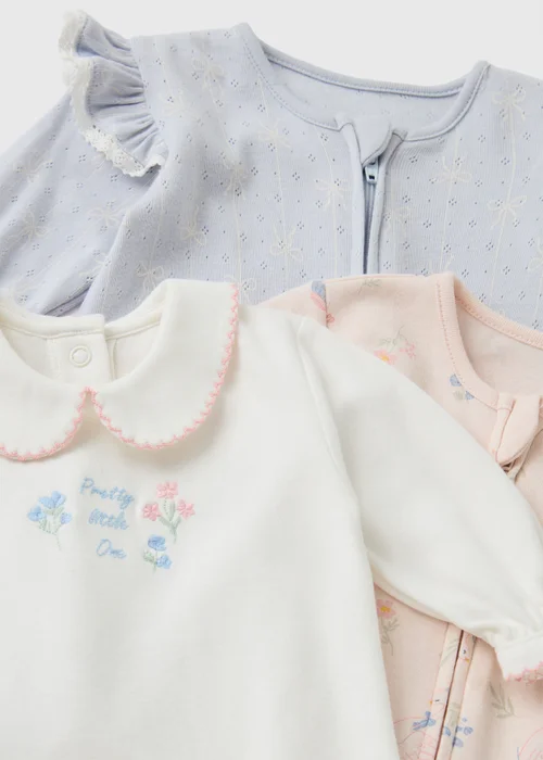 3 Pack Baby Multicolour Floral Swan Sleepsuits (0-18mths) - Up to 1 Month Image 2