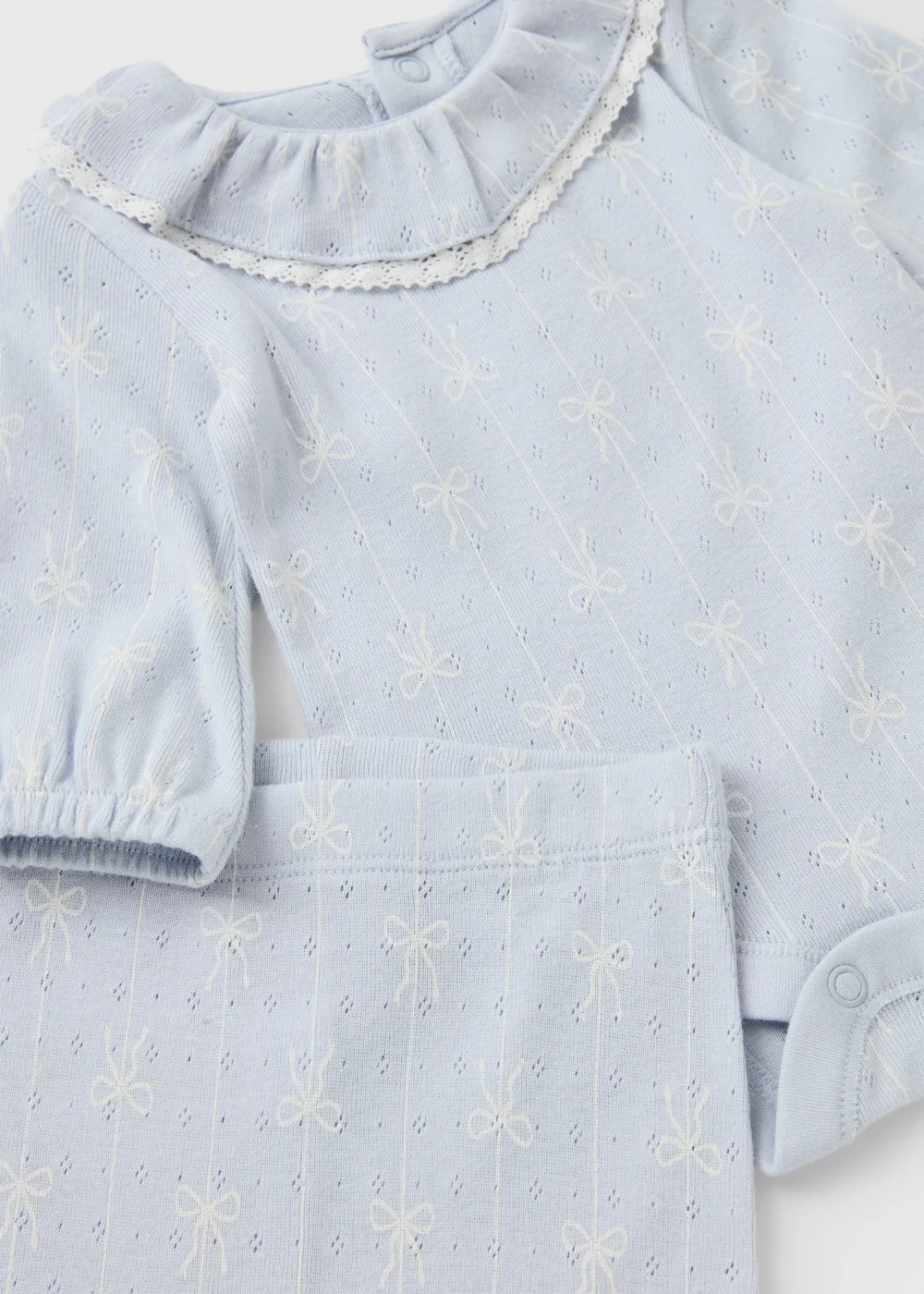 Baby Blue Bow Frill Collar Bodysuit & Leggings Set (0-18mths) - First Size Image 2