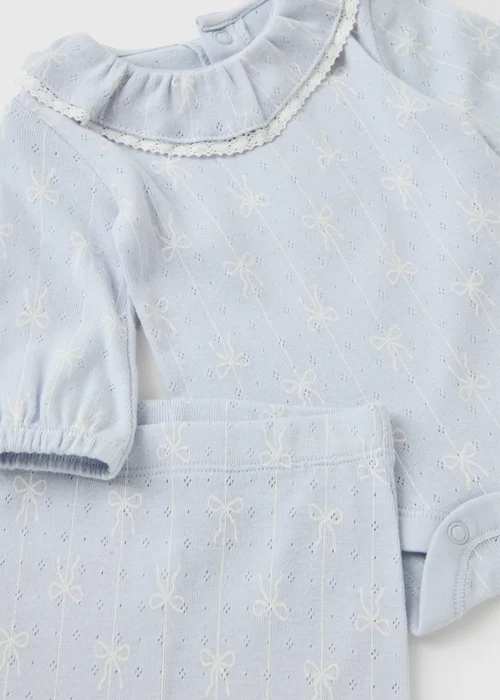 Baby Blue Bow Frill Collar Bodysuit & Leggings Set (0-18mths) - First Size Image 2