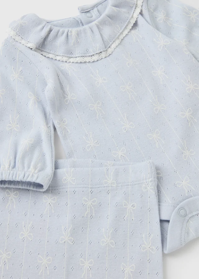 Baby Blue Bow Frill Collar Bodysuit & Leggings Set (0-18mths)