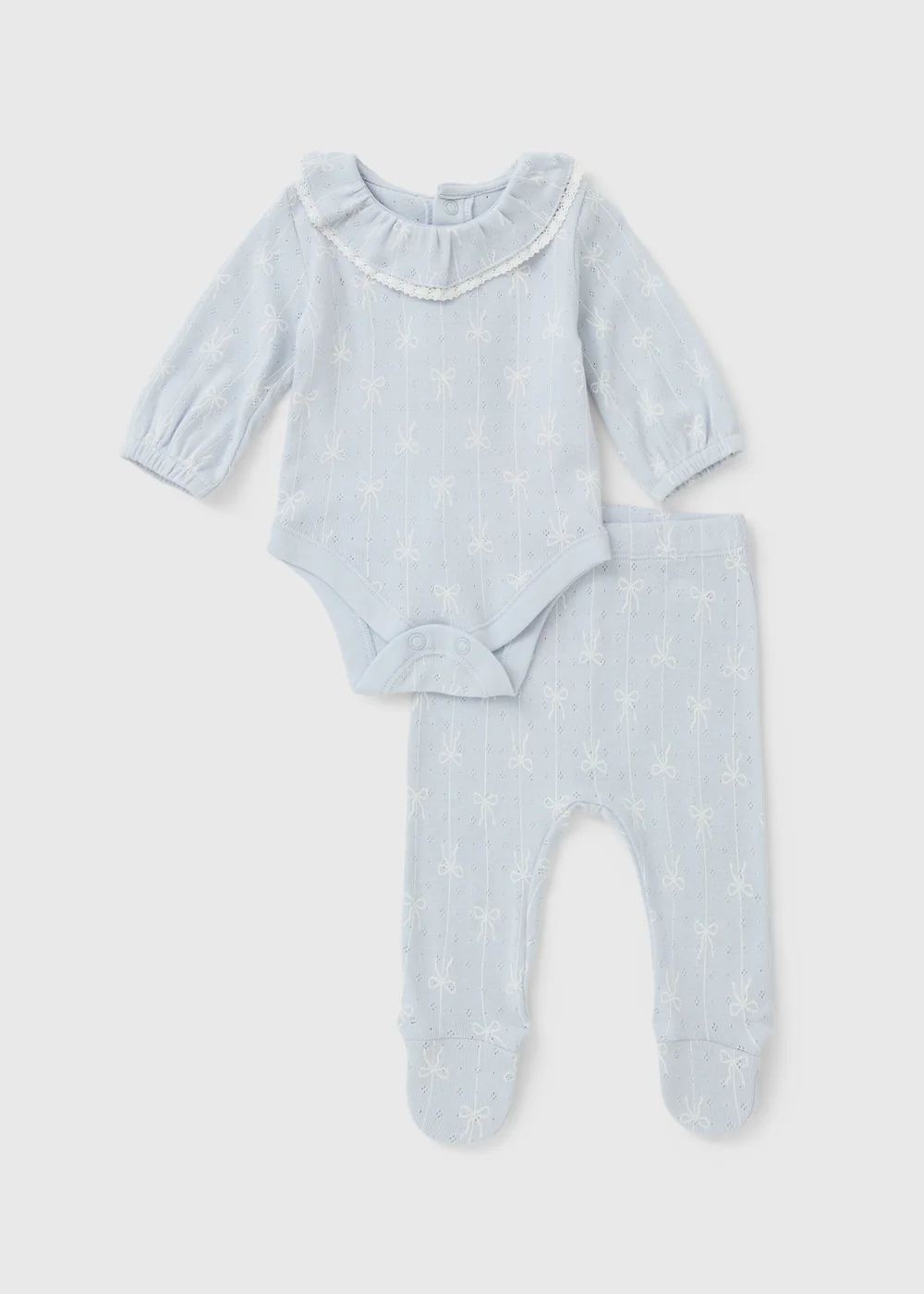 Baby Blue Bow Frill Collar Bodysuit & Leggings Set (0-18mths) - First Size Image 1