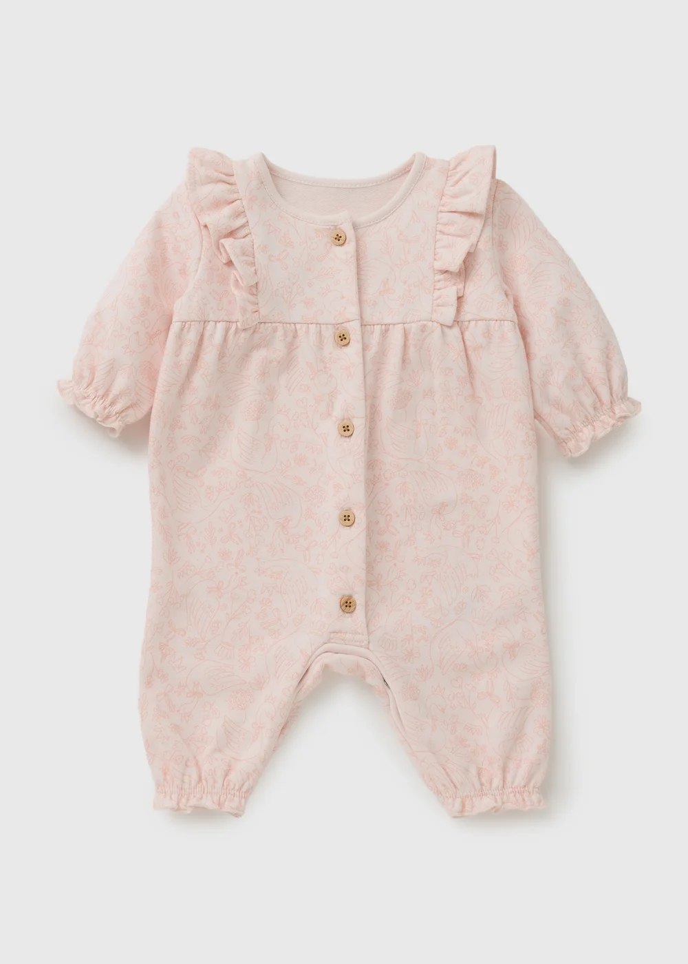 Baby Pink Floral Swan Footless Sleepsuit (0-18mths) - First Size Image 1
