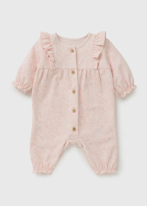Baby Pink Floral Swan Footless Sleepsuit (0-18mths) - First Size Image 1