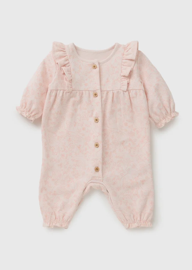 Baby Pink Floral Swan Footless Sleepsuit (0-18mths)