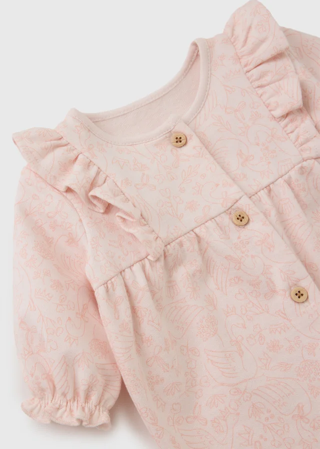 Baby Pink Floral Swan Footless Sleepsuit (0-18mths)