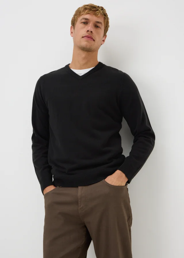 Black Supersoft V-Neck Jumper
