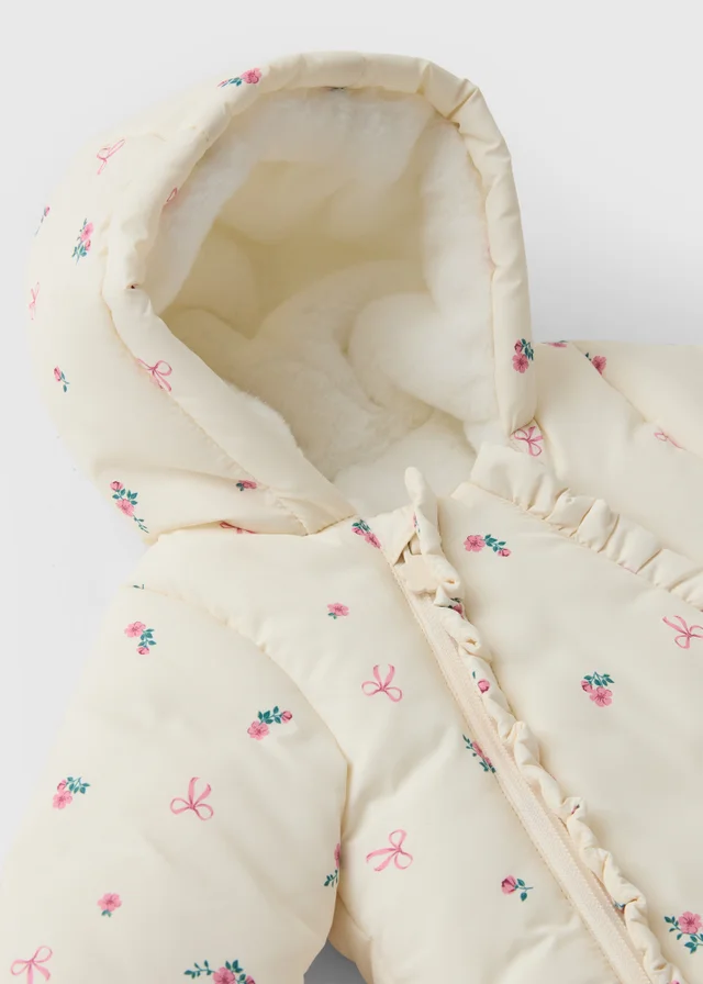 Girls Cream Floral Snowsuit (0-23mths)