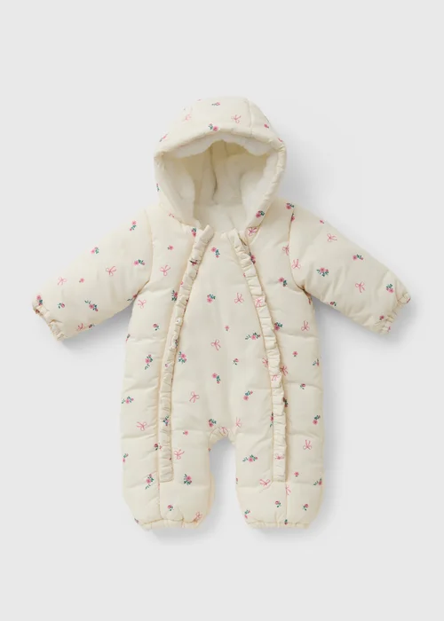 Girls Cream Floral Snowsuit (0-23mths) - Up to 1 Month Image 1