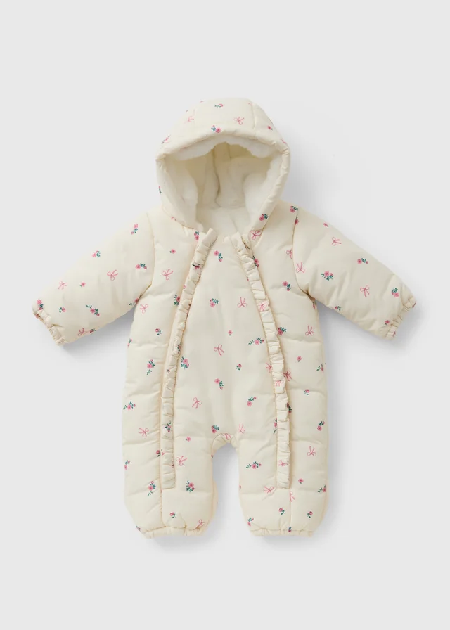 Girls Cream Floral Snowsuit (0-23mths)