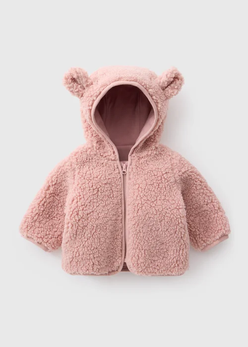 Baby Pink Borg Bear Jacket (0-23mths) - Up to 1 Month Image 1