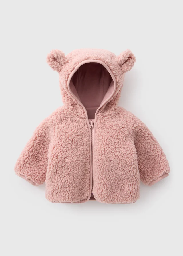 Baby Pink Borg Bear Jacket (0-23mths)