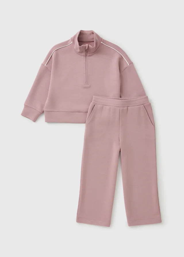 Girls Pink Soft Touch Funnel Neck Top & Jogging Bottoms Set (1-8yrs)