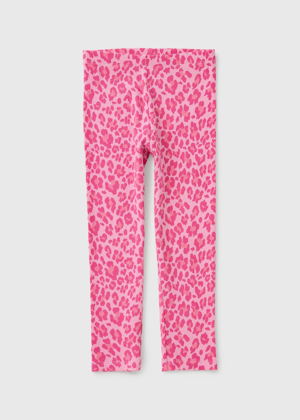 Girls Pink Leopard Print Ribbed Leggings (1-8yrs) - 1-1.5 Yrs Image 1