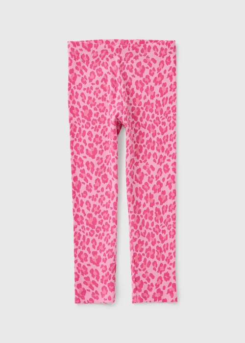 Girls Pink Leopard Print Ribbed Leggings (1-8yrs) - 1-1.5 Yrs Image 1