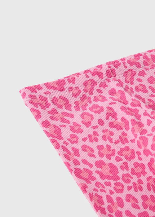 Girls Pink Leopard Print Ribbed Leggings (1-8yrs) - 1-1.5 Yrs Image 2