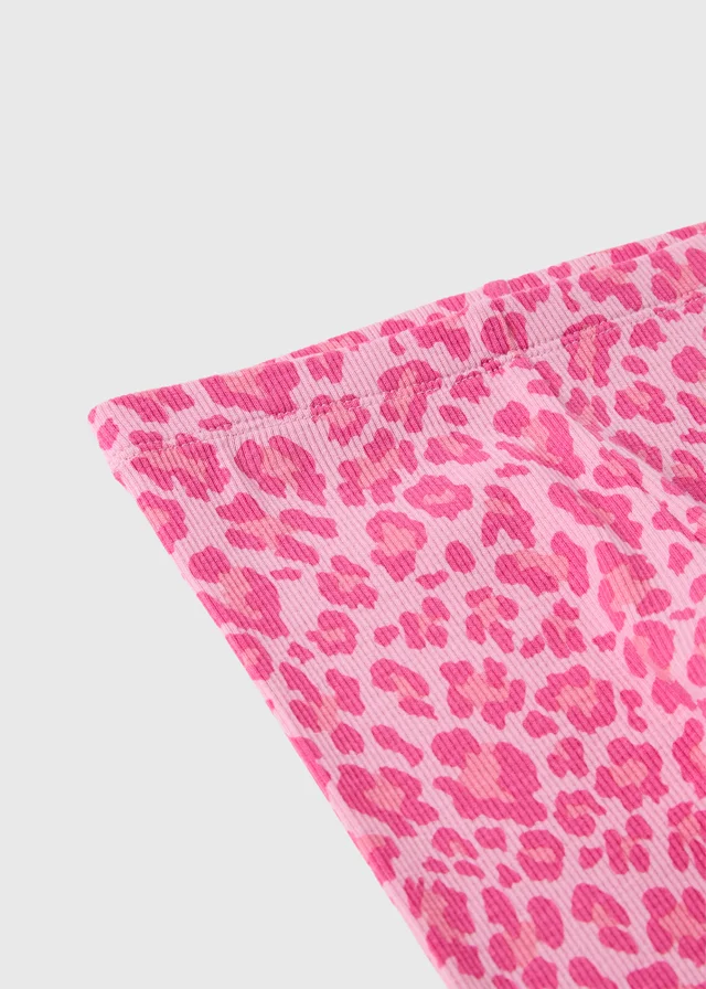 Girls Pink Leopard Print Ribbed Leggings (1-8yrs)