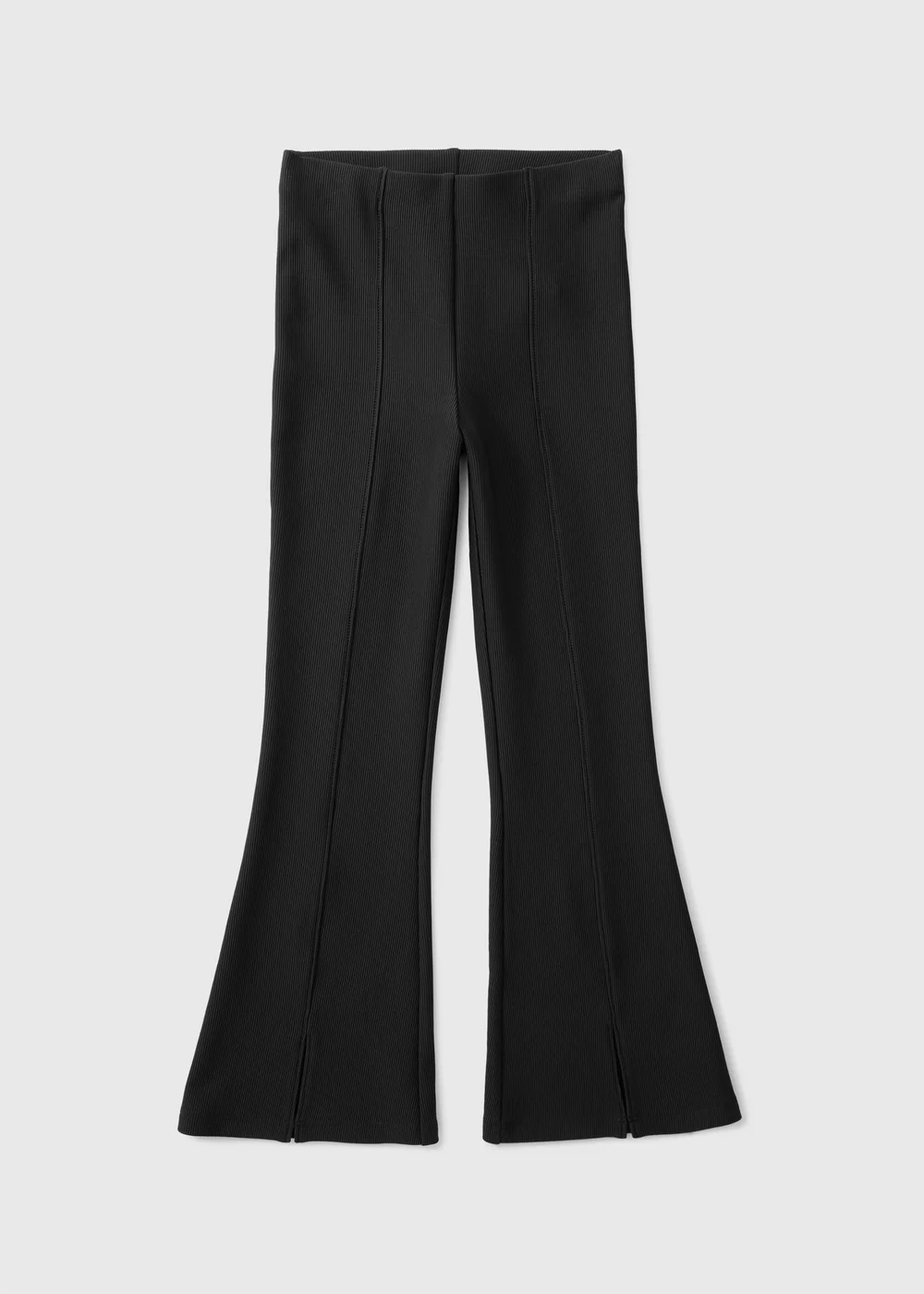 Girls Black Ribbed Flared Leggings (7-15yrs) - 7 Yrs Image 1