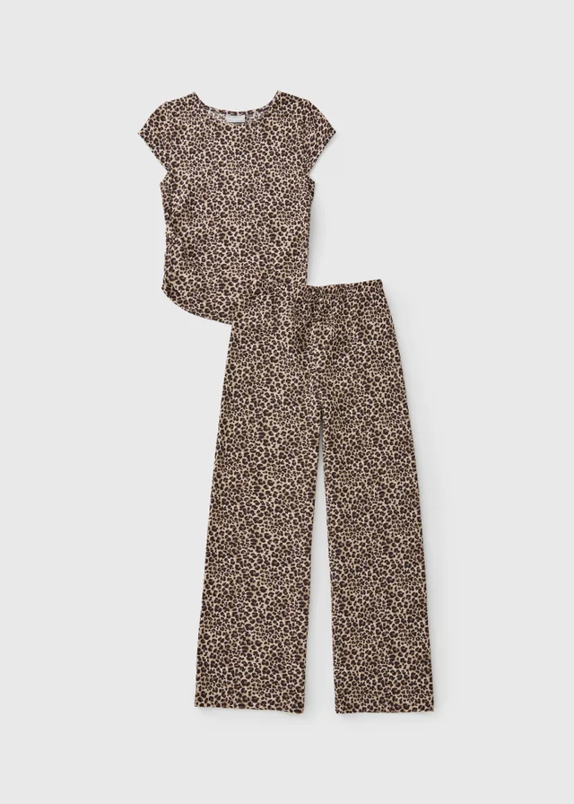 Girls Brown Leopard Print Top & Leggings Set (7-15yrs)