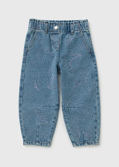 Girls Denim Embroidered Barrel Jeans (1-8Yrs) - 3-4 Yrs Image 1