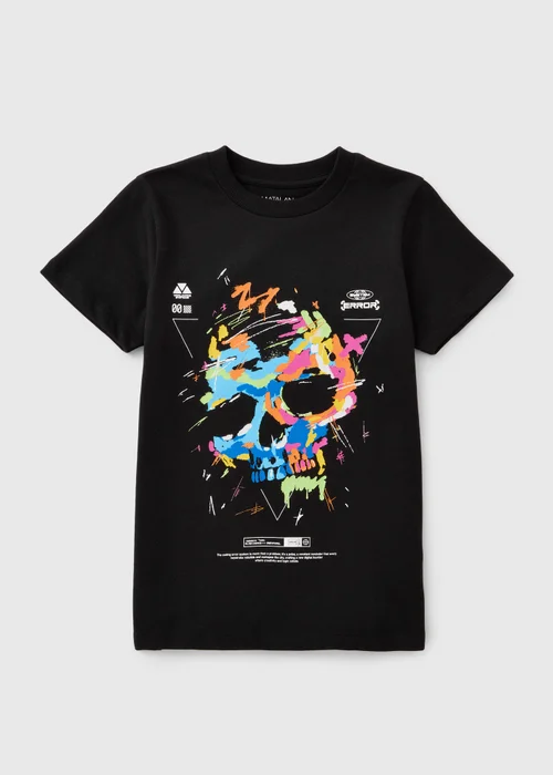 Boys Black Skull Graphic T-Shirt (7-15yrs) - 7 Yrs Image 1