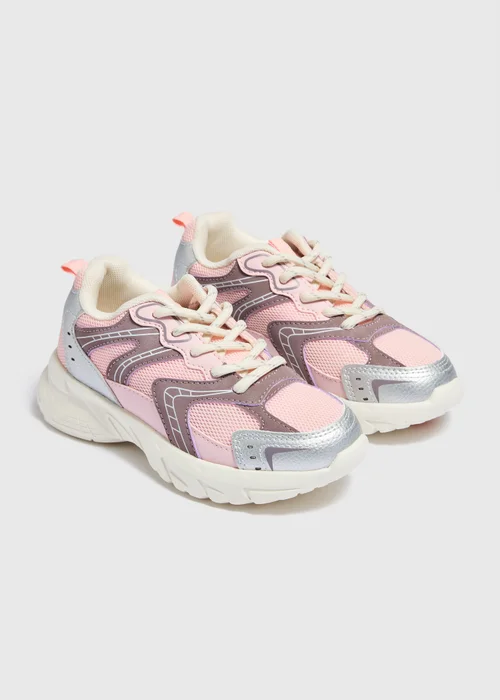 Girls Pink Mesh Chunky Trainers (Younger 10-Older 5) - 10 Infants Image 1